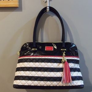 Striped Dome Satchel Shoulder Bag with Tassel